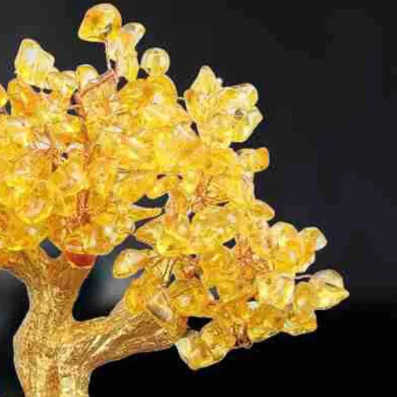 Citrine-coloured resin Feng Shui money tree ornament with small water turtle design