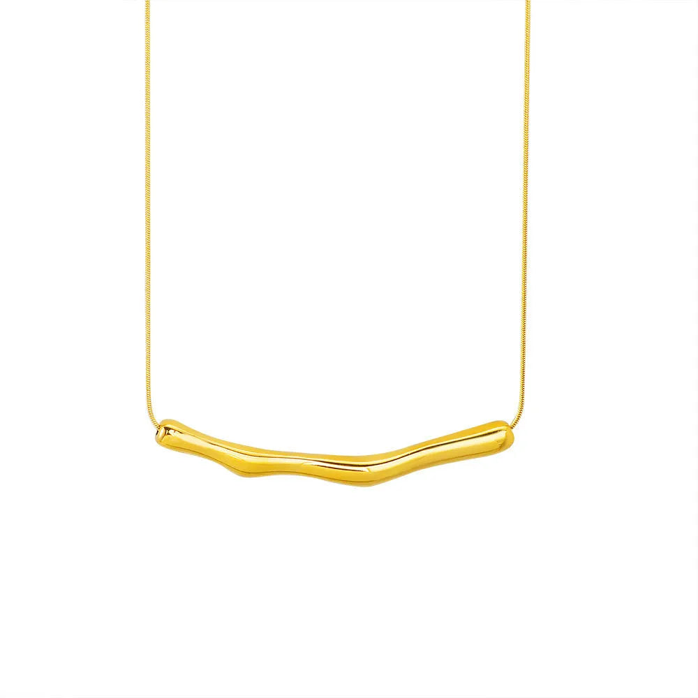 Women's titanium steel necklace with irregular pleated pendant in gold or steel electroplated finish