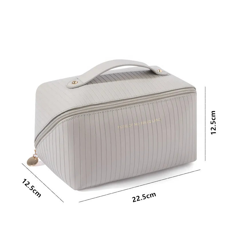 Vertical pattern pillow makeup bag in cubic 22.5cm design with PU material construction
