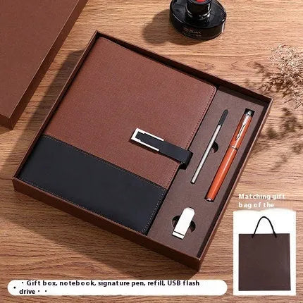 A5 soft PU leather business notebook in brown, black, green, red, or blue with gift box option