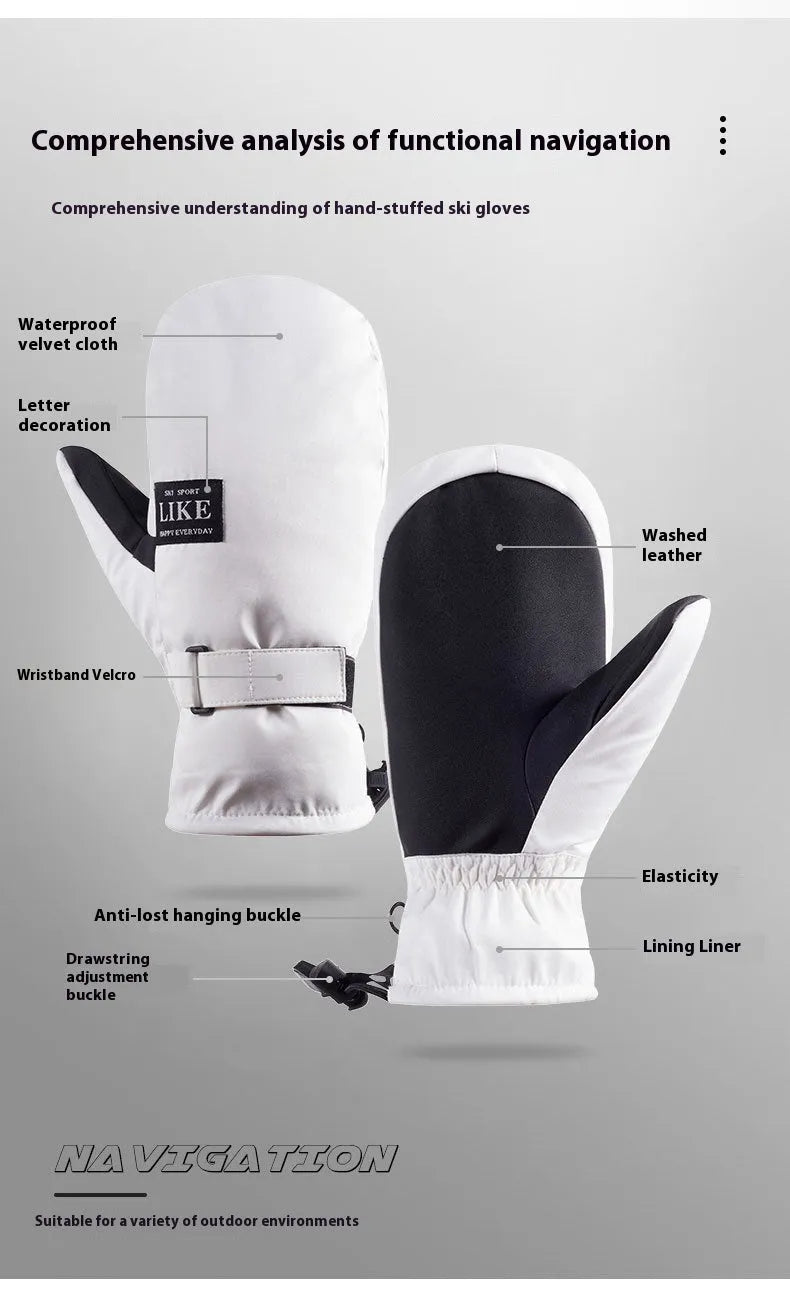 Black windproof touch screen cycling mittens on a handlebar.