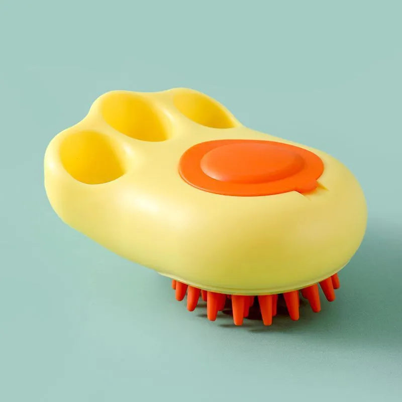 Blue silicone claw pet bath brush with non-slip handle for dog and cat grooming.