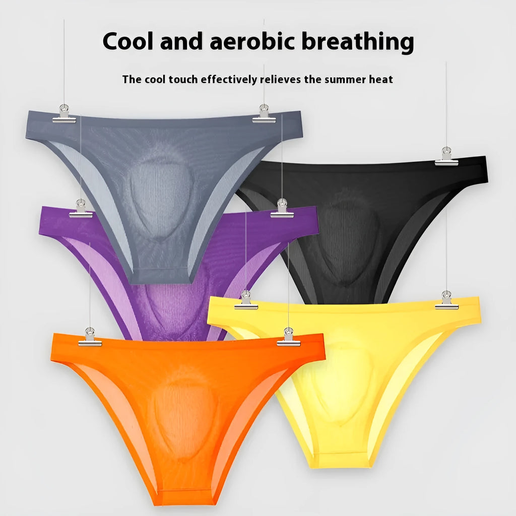 Black Ice Silk seamless low waist women's briefs laid flat, showing rib-weave texture and no visible seams.