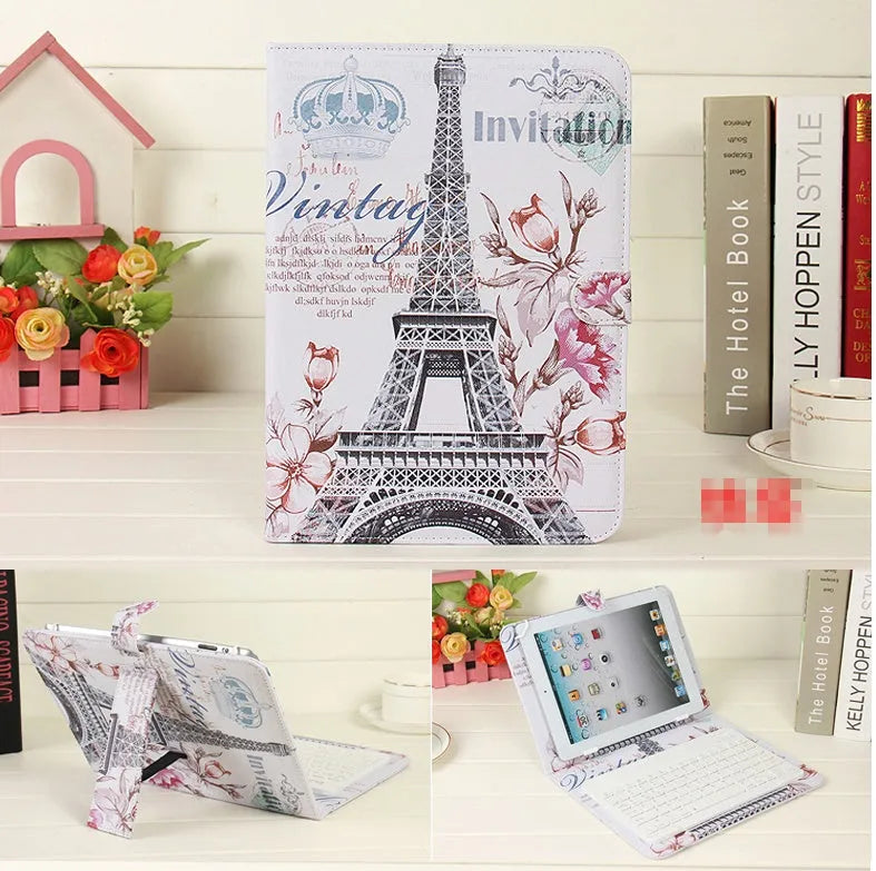 Wireless Bluetooth keyboard case for tablets with protective cover in various colours