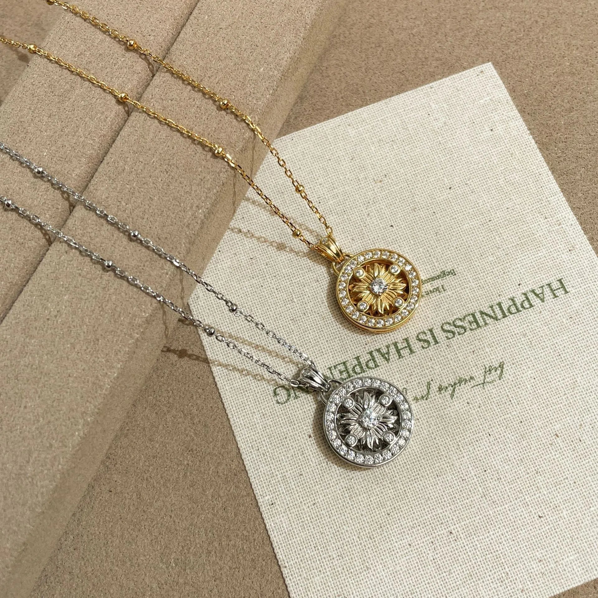 925 silver geometric sun pendant necklace electroplated white gold colour adjustable 41-50cm chain women Chinese style