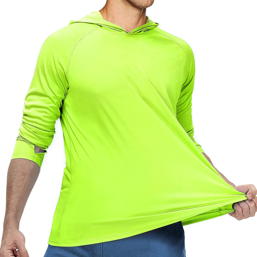 UPF50 hooded slim fit sun protection suit in polyester fabric for outdoor activities