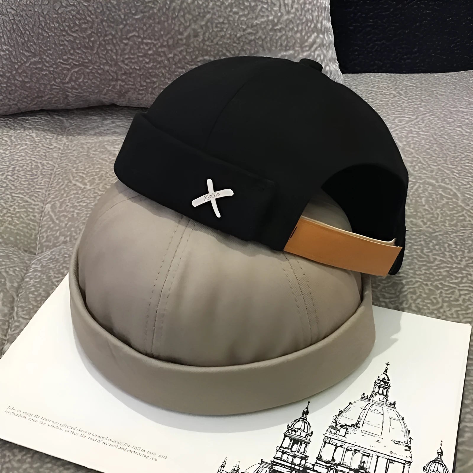 Cotton baseball cap with letter pattern and rivet details, adjustable no brim, seasonal wear