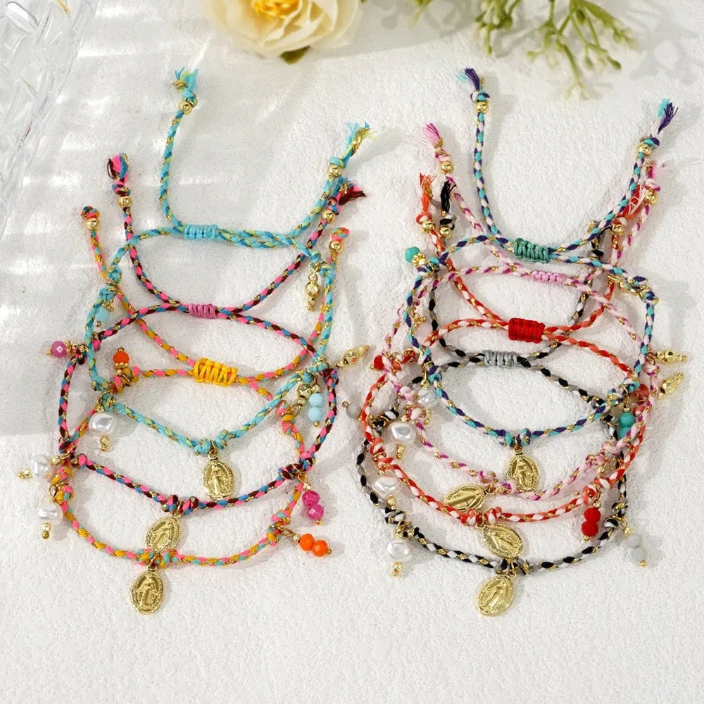 Women's colourful braided rope bracelet with hand-woven ethnic styling