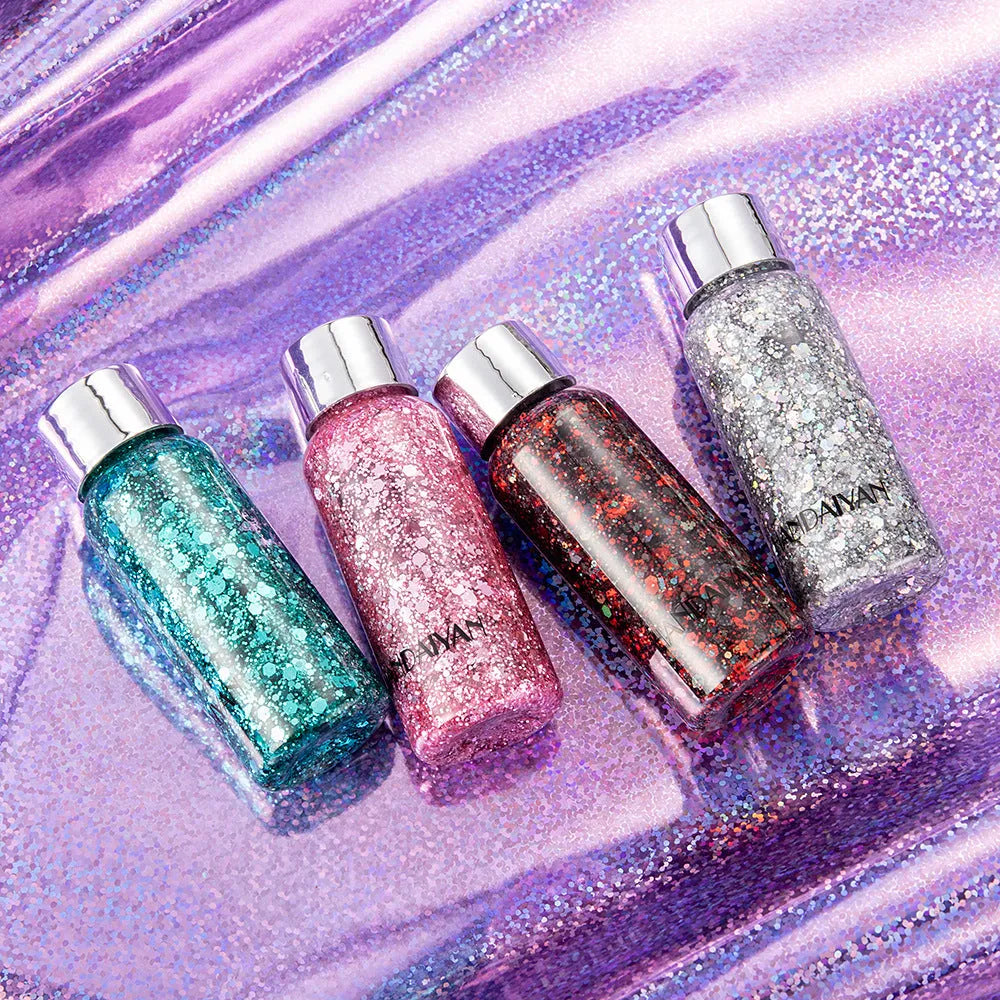30g glitter body gel with chunky sequins in a compact pot, available in multiple colours for party makeup and nail art