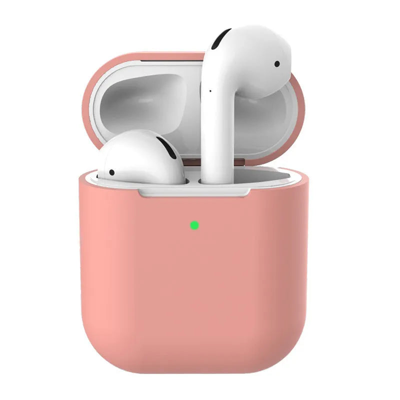Silicone protective case for AirPods 2 shown in multiple colour options including black, blue, pink, and red.