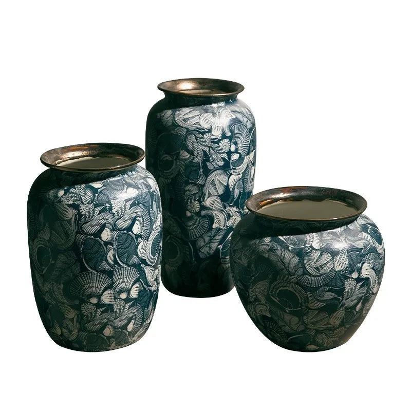 New Chinese retro artistic ceramic vase with dried flowers and decal decoration, available in three sizes