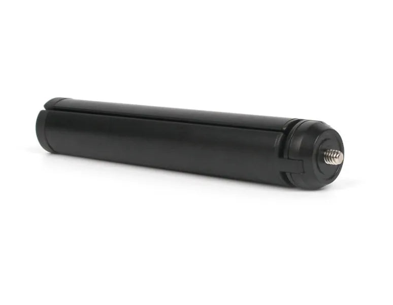 Black aluminium mobile phone tripod and handheld stabiliser accessory compatible with Apple iPhone smartphones