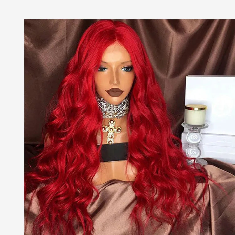 Red long curly wig for women, 26 inch, half hand-woven, chemical fibre matte high temperature wire