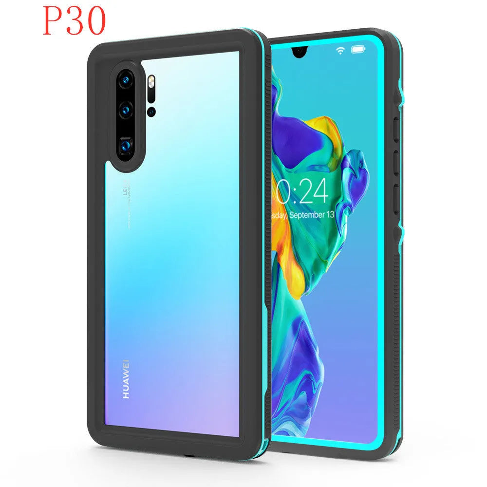 Huawei P30 Pro phone case with wave point pattern in grass blue colour showing all-inclusive protection design