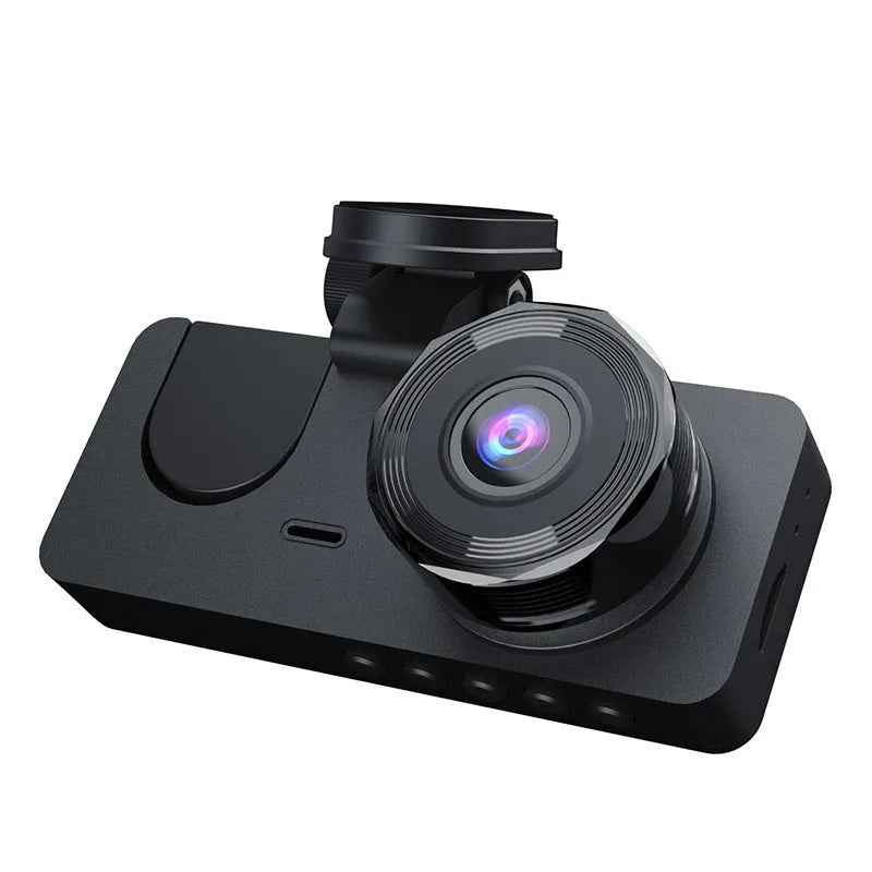Black HD 1080P car dashcam with touch screen for front and rear simultaneous recording