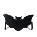 Black PU Halloween bat shaped shoulder messenger bag with crossbody strap on white background