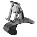 Black 360-degree rotating adjustable car phone holder mounted on a dashboard