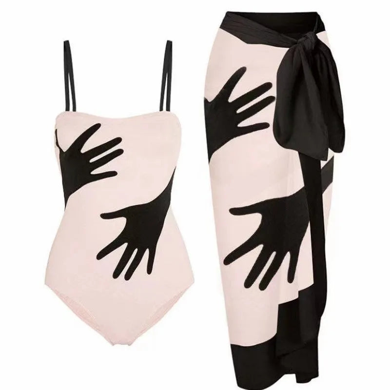 Women's gauze skirt style one-piece bikini swimsuit for swimming.