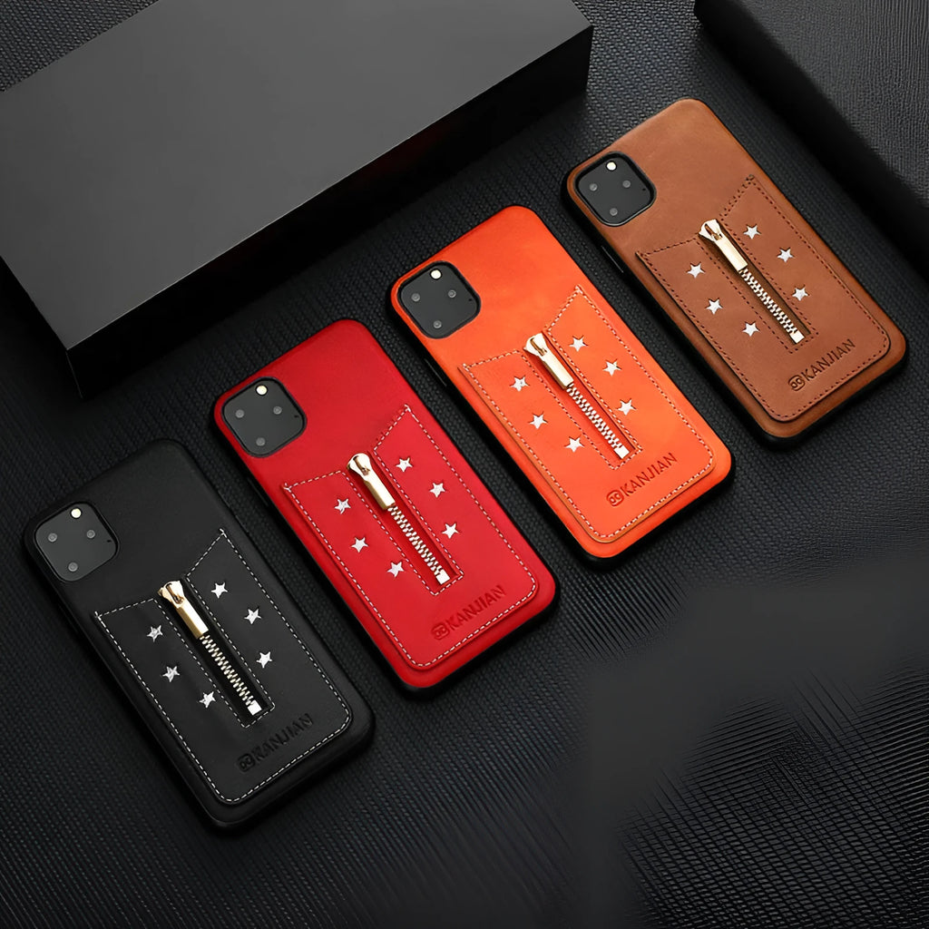 Black PU zipper phone case for iPhone 11 Pro with anti-fingerprint finish