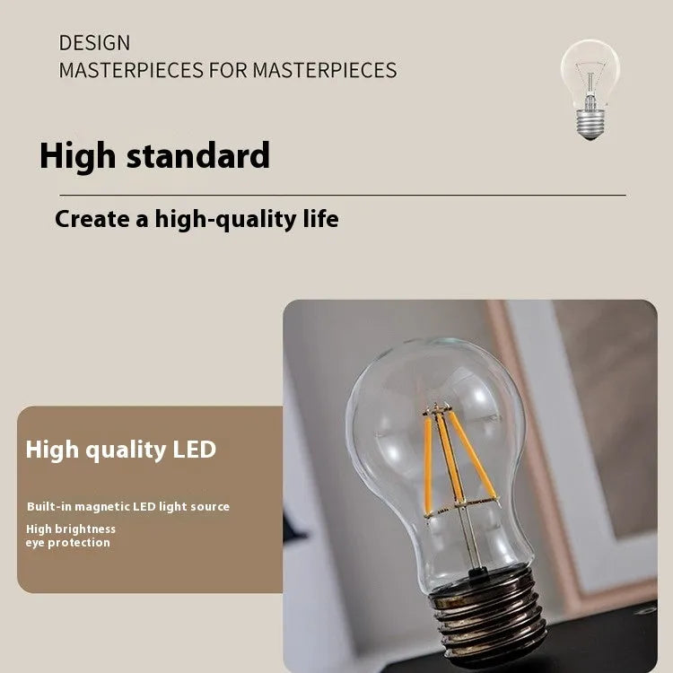 Suspension bulb creative night lamp with iron art construction and black wood grain base