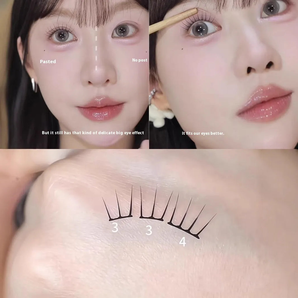 Pack of reusable false eyelash clusters made from artificial fibre, shown with optional glue and tweezers.