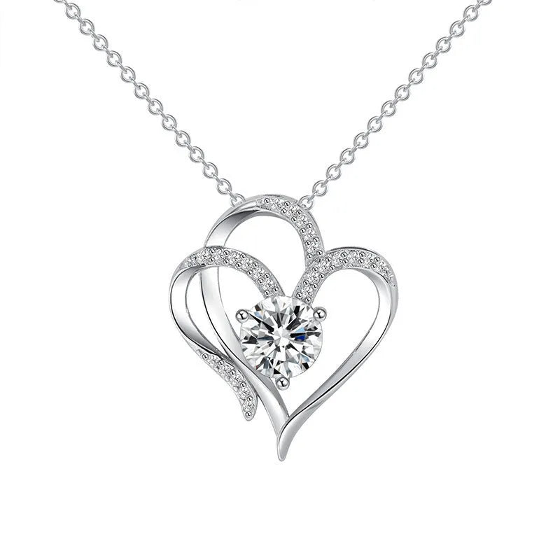 Heart shaped pendant necklace for women in rose gold, white, or yellow finish on a silver chain