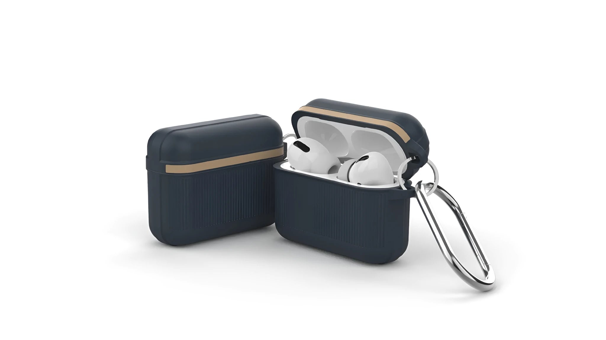 Silicone clamshell case with metal buckle for Apple AirPods 3, Pro, and 1/2 generation earphones.