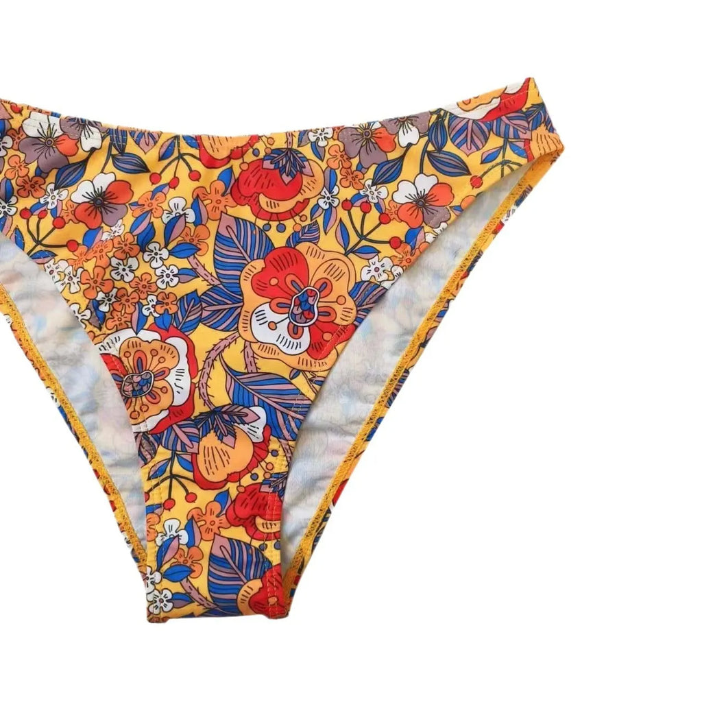Plus size women's floral print bikini set with strapped design and brief style