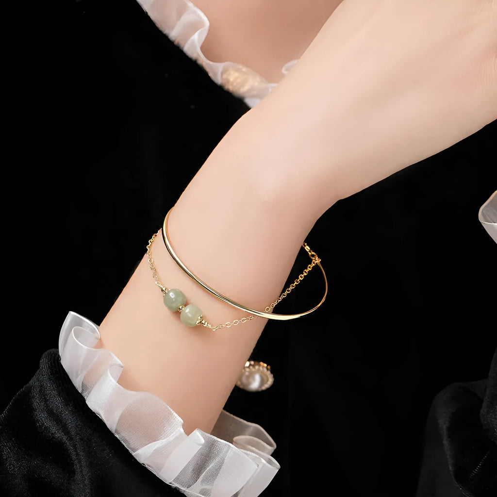 Hetian jade lucky beads bracelet with gold inlay in single, double, and triple bead versions