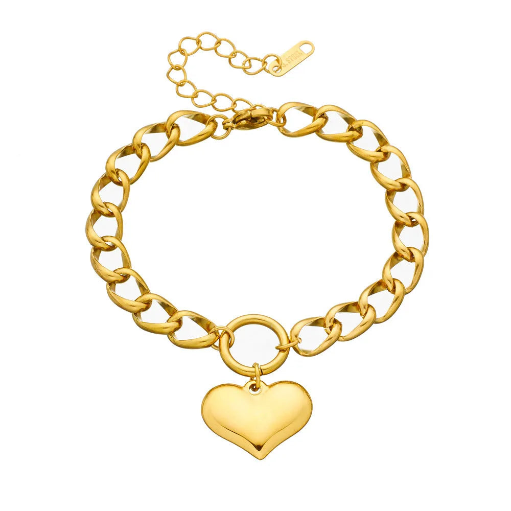 Titanium steel metal bracelet with round chain and heart detail in gold N510 colour