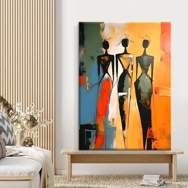 Colourful abstract oil painting canvas of an African black woman unframed vertical wall art