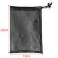Black mesh drawstring storage bag for children's water balloons and toys.