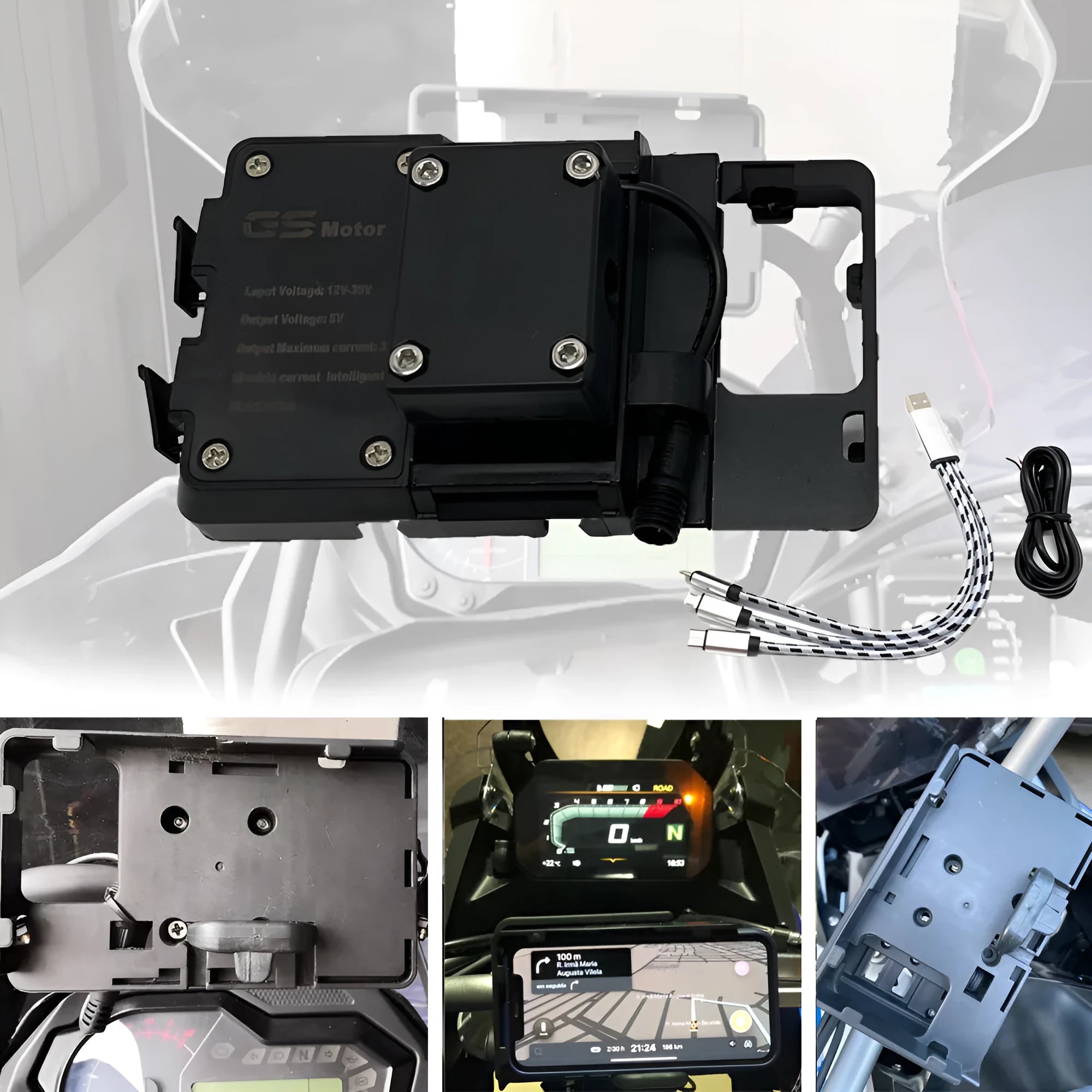Black ABS plastic motorcycle navigation mounting bracket for BMW GS models