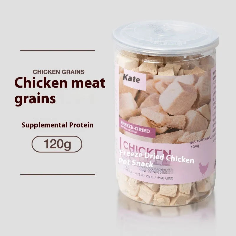500g freeze-dried chicken cat snacks in resealable bag or barrel packaging