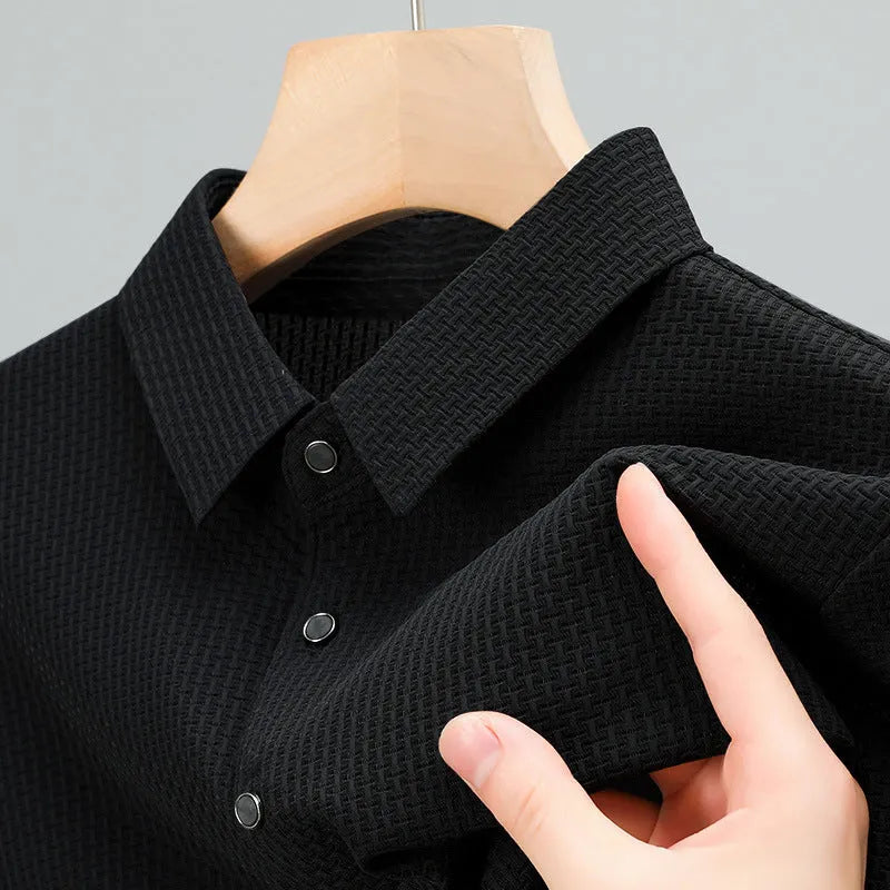 Business casual asymmetric nylon top in khaki on white background