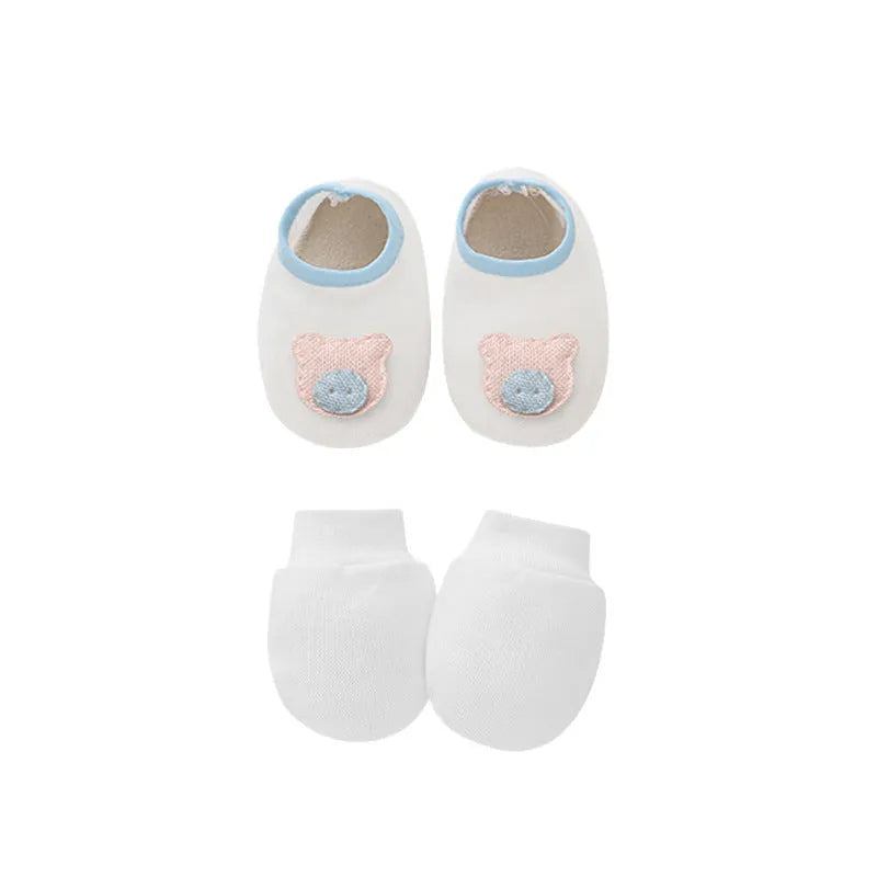 Baby cotton gloves and foot cover set with a pullover cap in multiple colour options