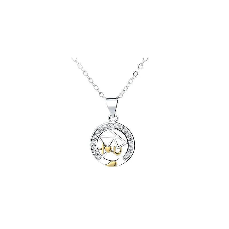 Sun Moon Tooth Couple Necklace with electroplated copper pendant and cross chain in celestial design