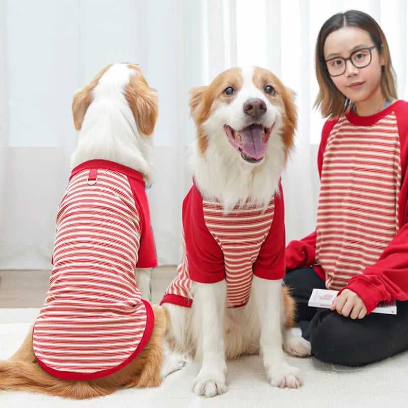 Striped dog undershirt in polyester, unisex, available in red, blue, black, green and brown stripes, sizes XS to 6XL.
