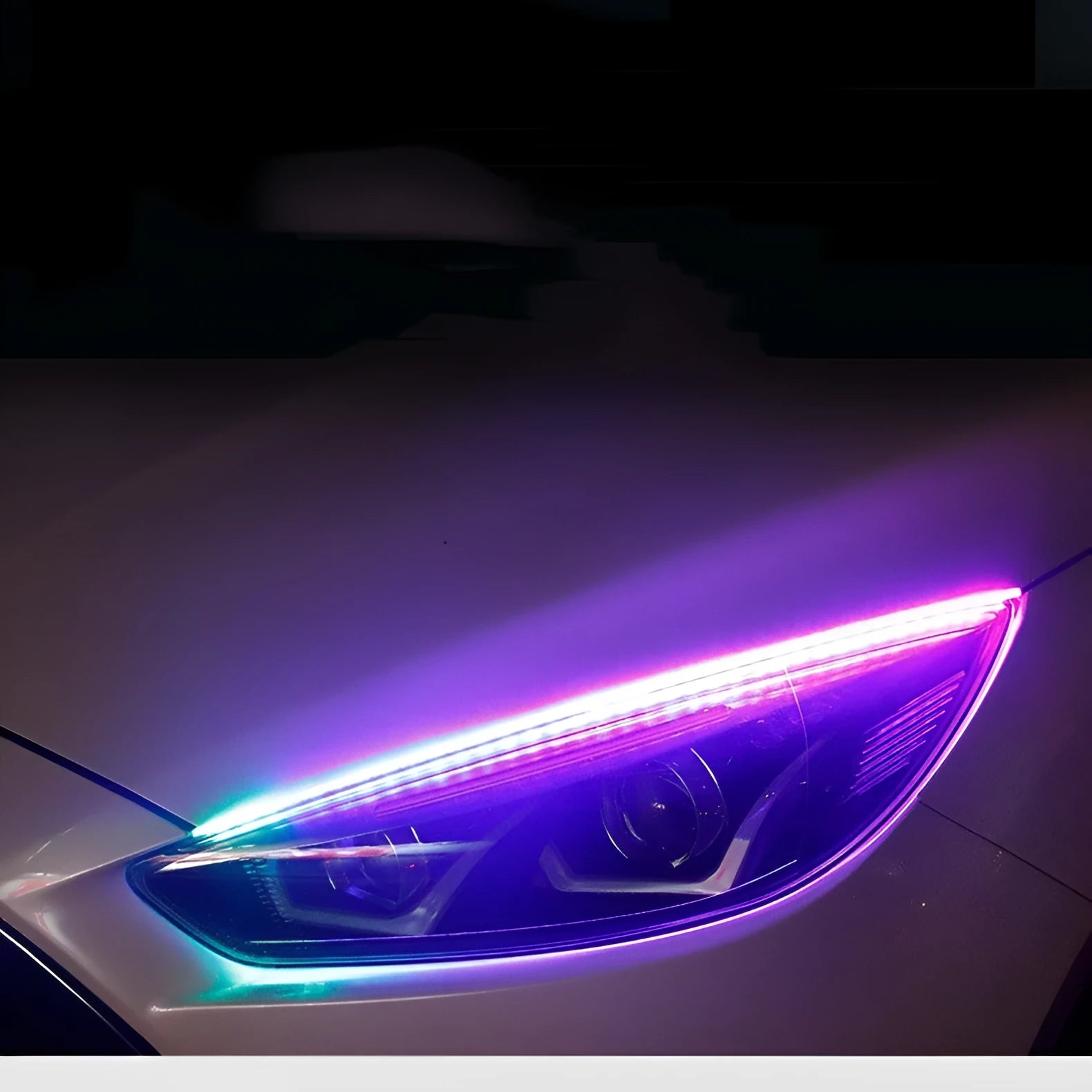 Remote-controlled RGB LED day running lights showing three length options for vehicle installation
