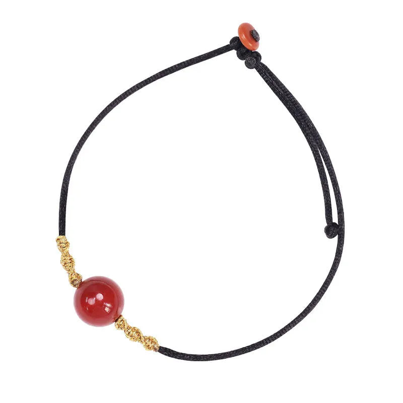Hand-woven natural red agate bracelet and necklace set for women in national style