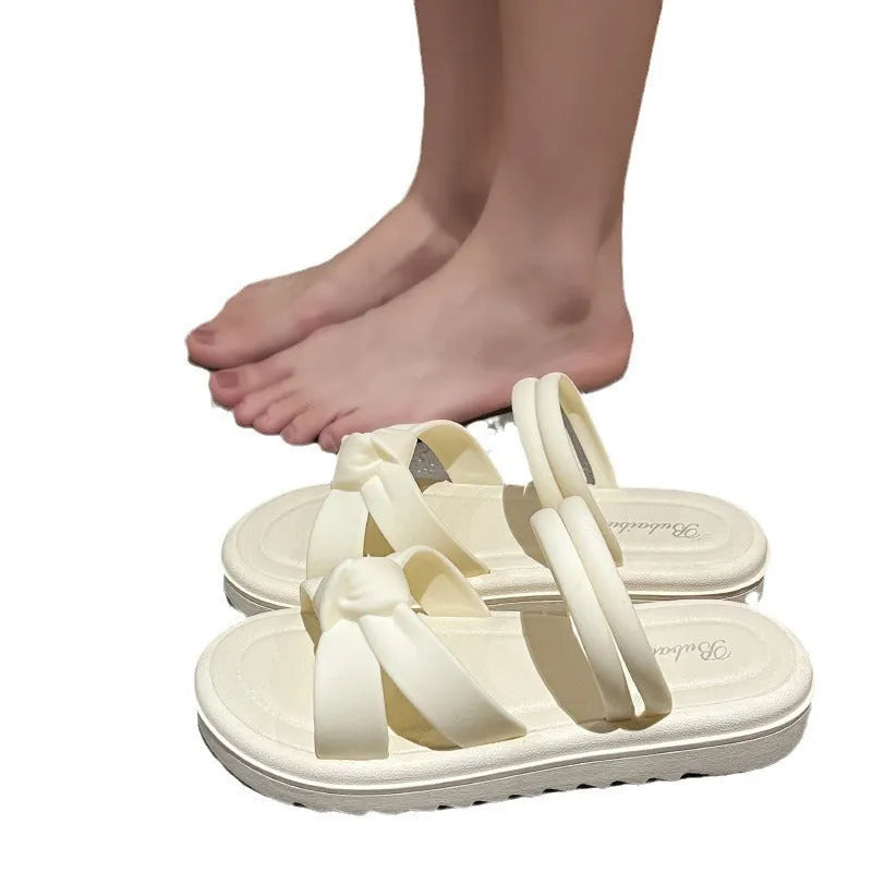 Women's black and white two-way wear sandals with thick soft back and injection moulded PVC soles