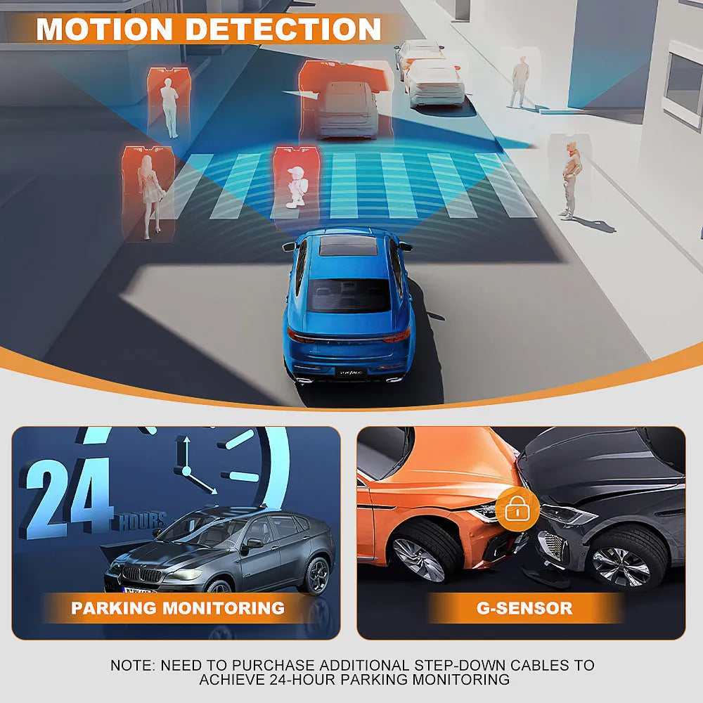 Front and rear dual lens dashcam with 4K HD recording, GPS and WiFi, 3.0 inch screen, ZD72 Black
