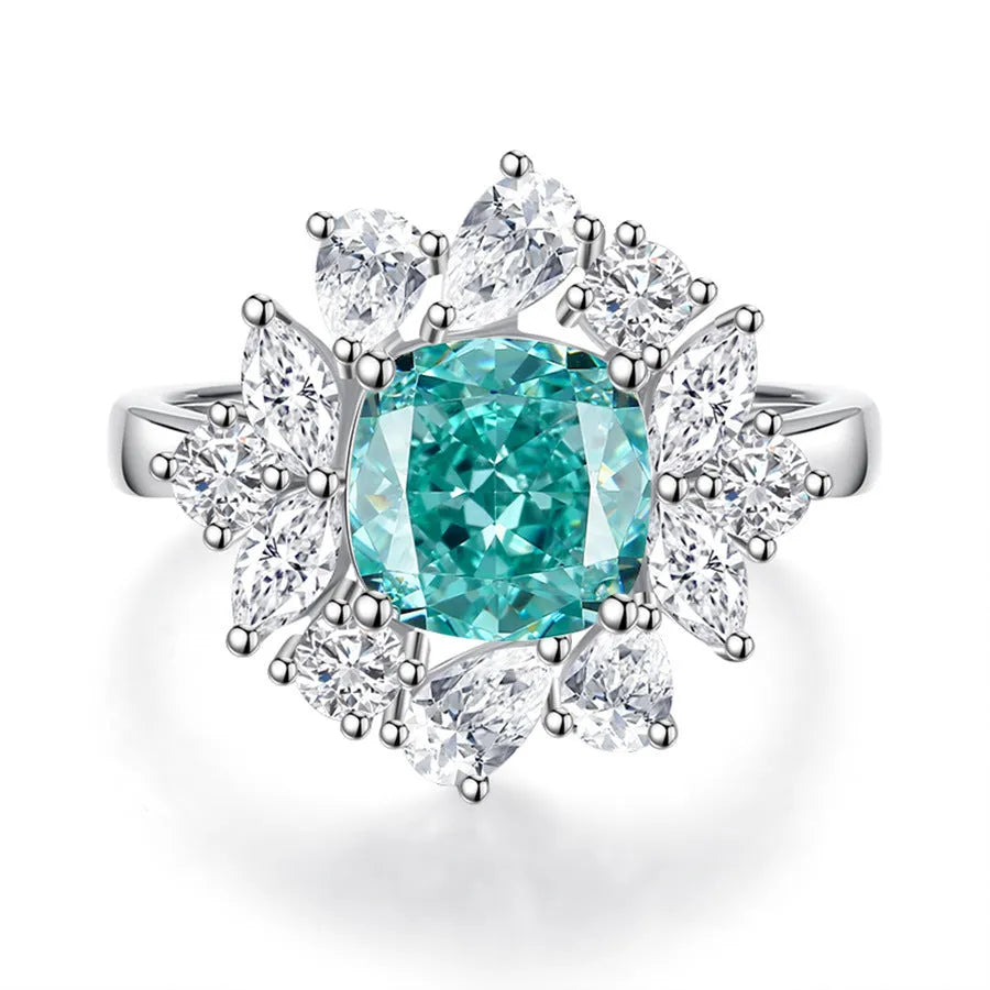 Women's geometric S925 sterling silver ring with palaibahao inlay and high carbon diamond setting.