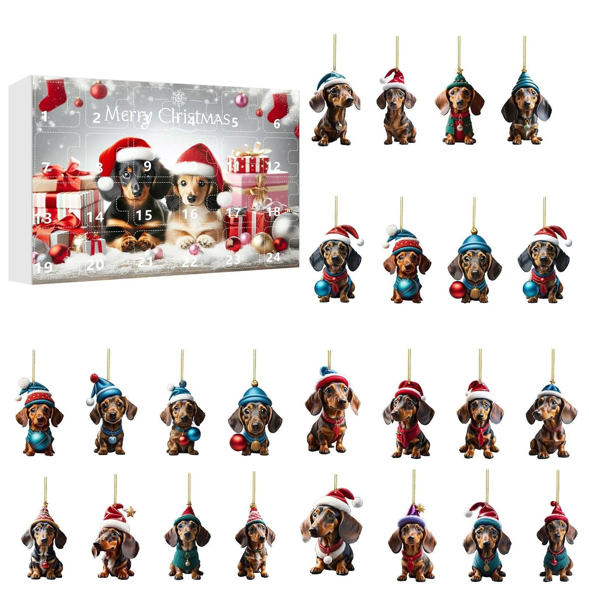 Acrylic Christmas countdown pet pendant decoration in one of 13 colour styles, supplied as a single hanging ornament