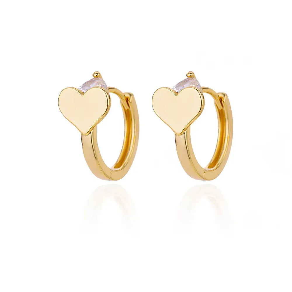 Heart-shaped stainless steel stud earrings with zirconia crystals and love theme for women