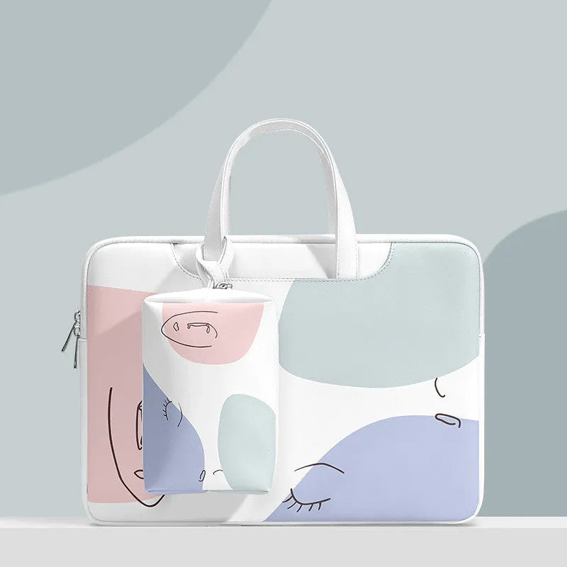 15.6 inch blue waterproof laptop bag with PU leather construction and soft handle