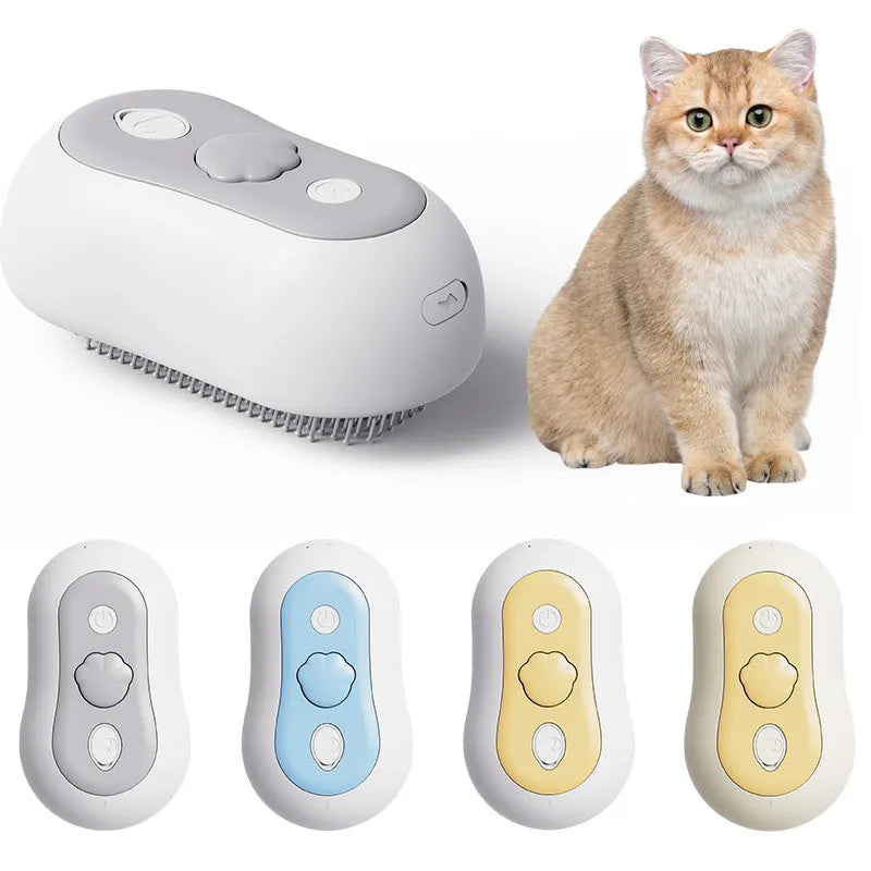 Rechargeable pet grooming comb for cats with spray function in beige yellow, blue, gray or orange colours