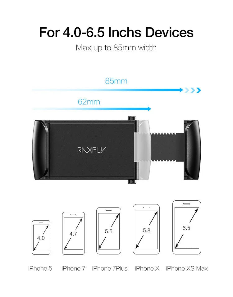 Black universal adjustable car air vent bracket phone holder made from ABS plastic clipped onto a car vent