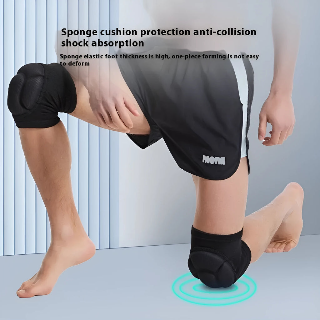 Black and blue thick sponge dance kneepad for anti-collision protection during sports.