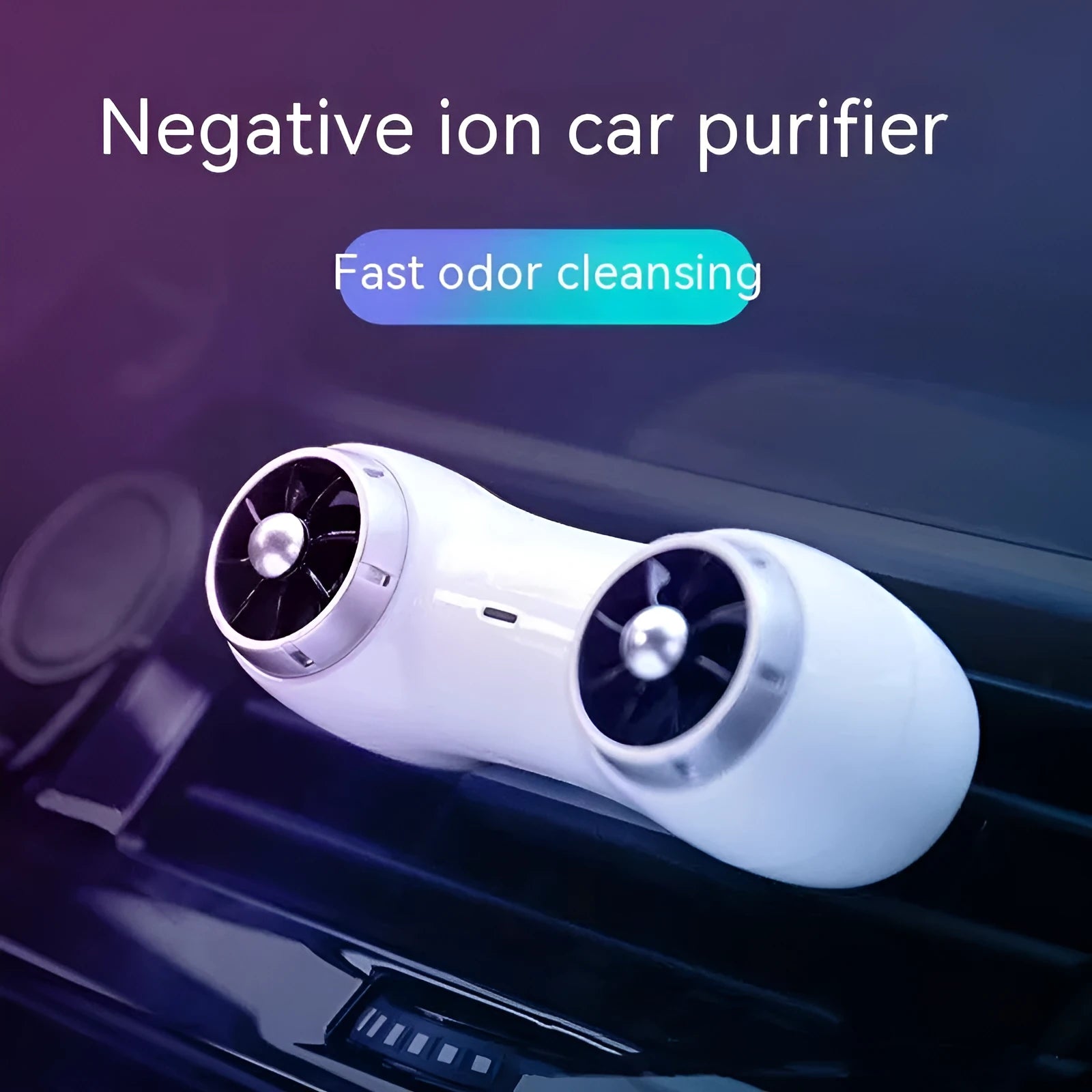 Compact black car air purifier with anion and aromatherapy functions for vehicle use